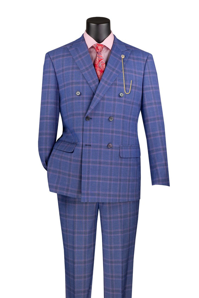 Double Breasted Modern Fit Glen Plaid Suit in Blue – Suits99