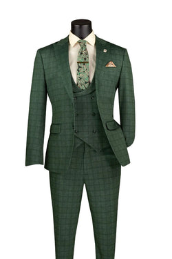 Milano Slim Fit 3 pcs Vested Suits for Men Super Stretch Fabric in Green