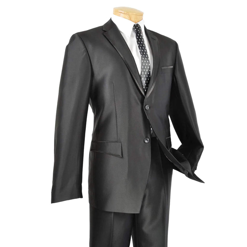 Slim Fit Men's Suit 2 Piece 2 Buttons Shiny Sharkskin in Black – Suits99