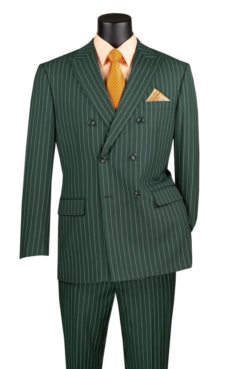 Rockefeller Collection - Double Breasted Stripe Suit Hunter Green Regular Fit 2 Piece