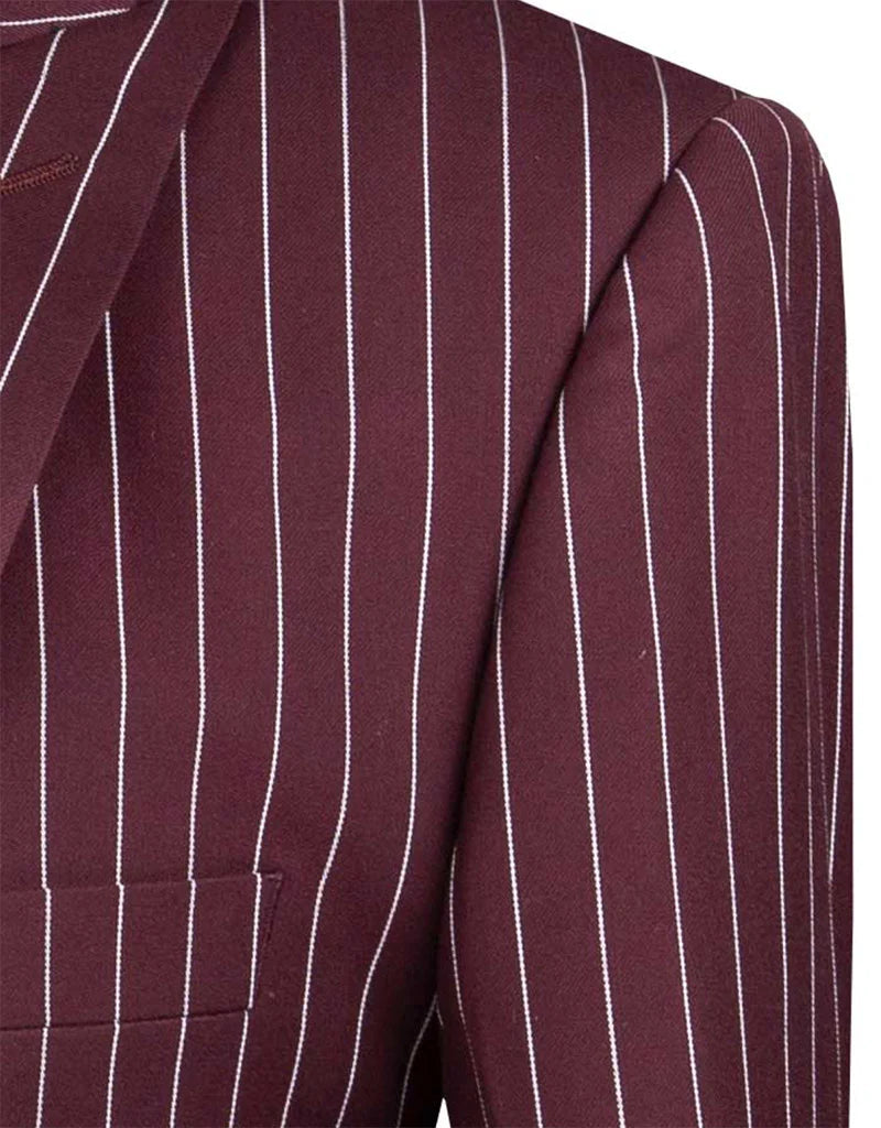 Buy Burgundy Regular Fit 3 Piece Suit 2 Button Gangster Stripe online –  Suits99